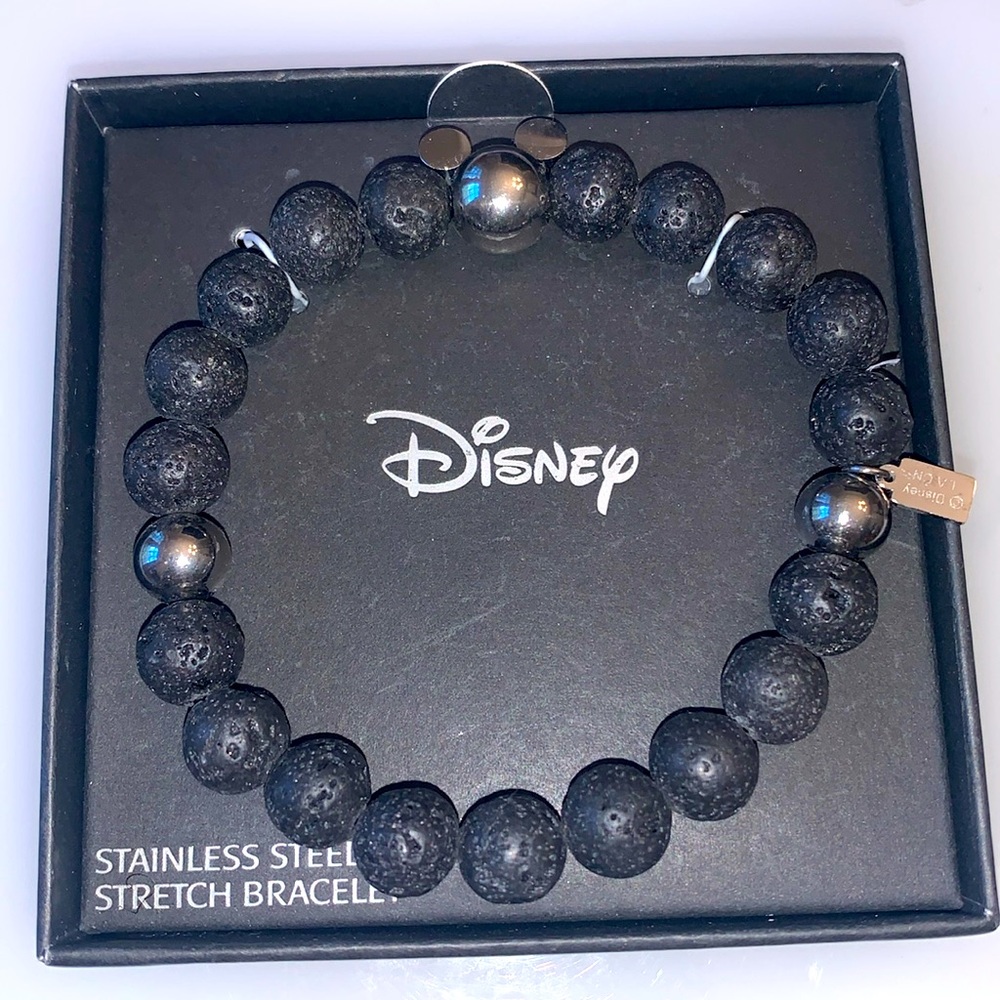 Disney's Men's Mickey Mouse Black Lava Stone Stretch Bracelet